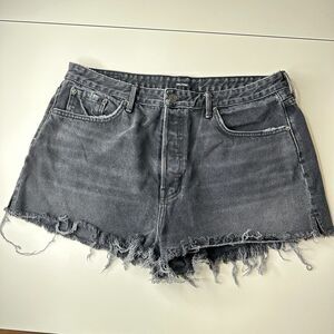 GRLFRND Cindy Hidden Button Fly High Rise Gray Cut-Off Jean Shorts Raw Hem 32